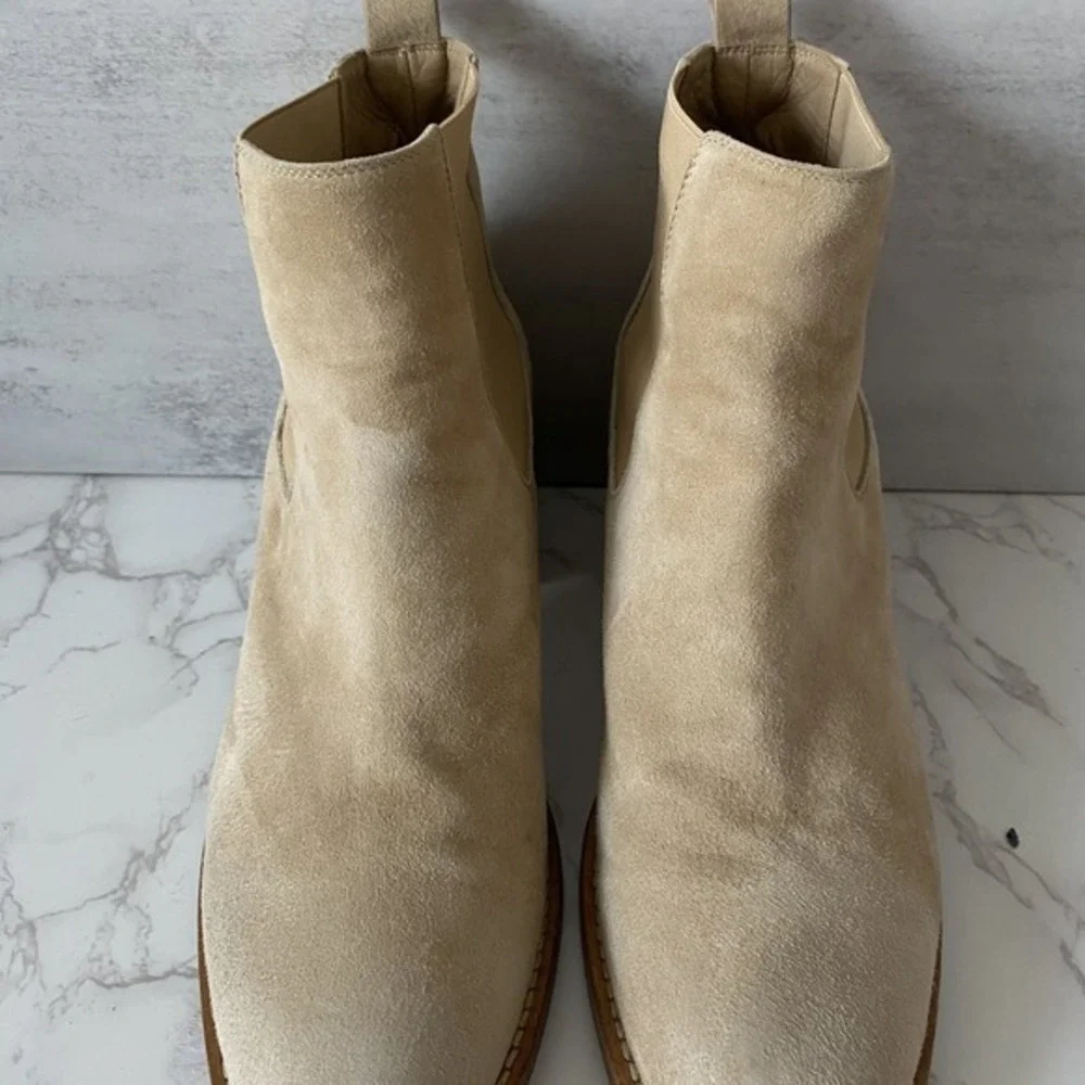 Jenni Kayne Ankle Boots Women Sz 39 (US‎ 9) Beige Suede Almond Toe Mid Heel